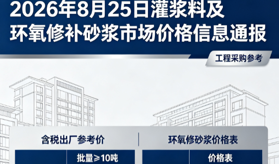 多伦2026年8月25日灌浆料及环氧修补砂浆市场价格信息通报